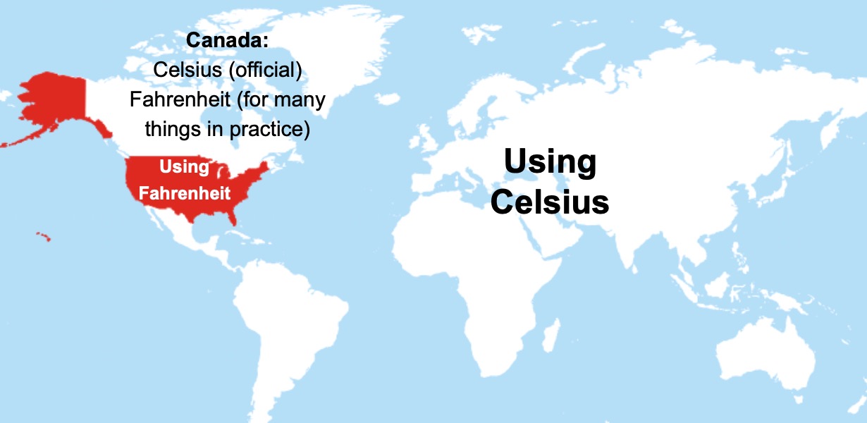 Worldwide usage of Fahrenheit and Celsius